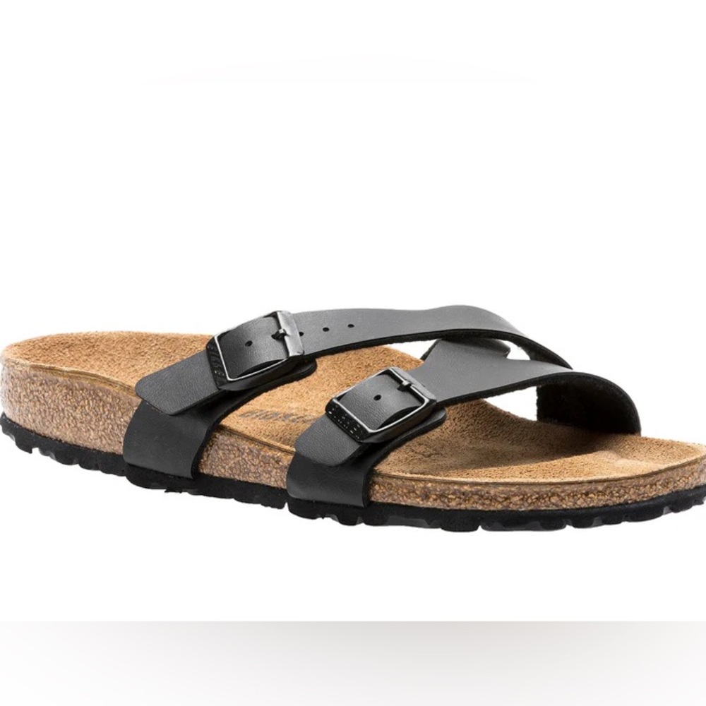 Birkenstock sandals black faux leather two straps cross over sandals EU size 40